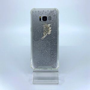 Galaxy S8 TPU + PC case. Unique. Handmade. Silver rhinestone swirl leaves design